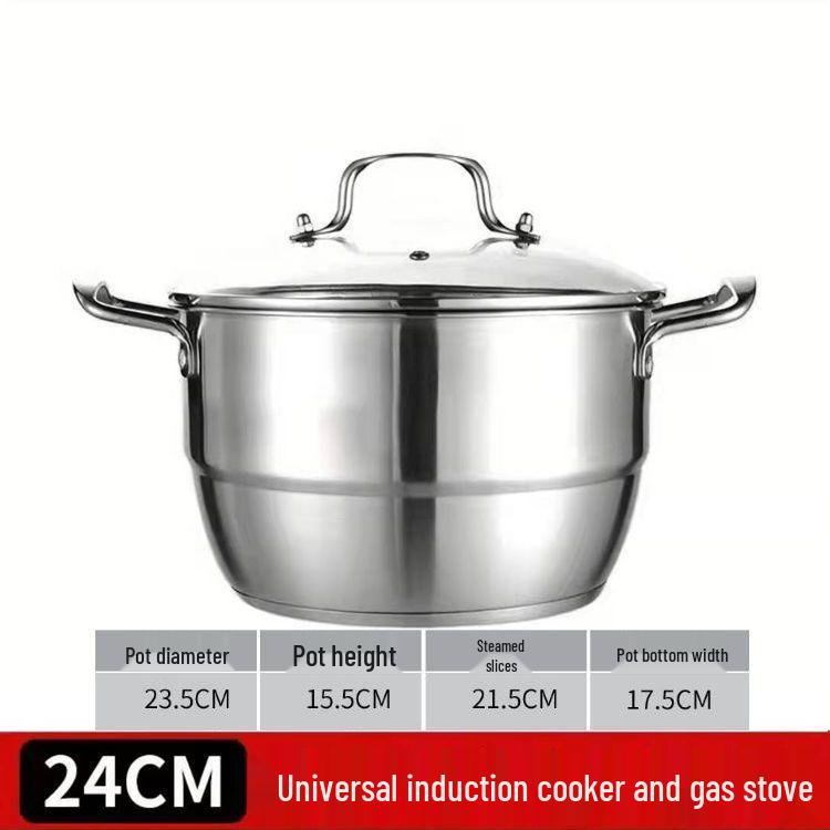 Versatile Stainless Steel Pot: Steamer, Soup, and Stew Pot for Gas and Induction Stoves