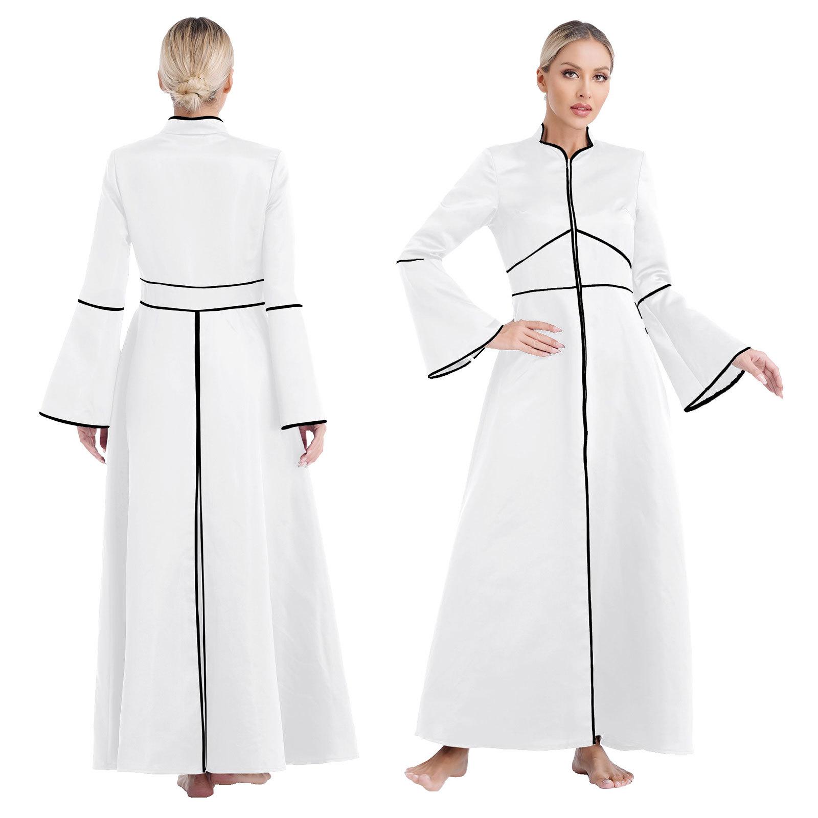 

Жіноча елегантна церковна мантія священнослужителів з розкльошеними рукавами та блискавкою А-силуету Максі-сукня Хелловін Тематична вечірка Рольовий костюм священика M