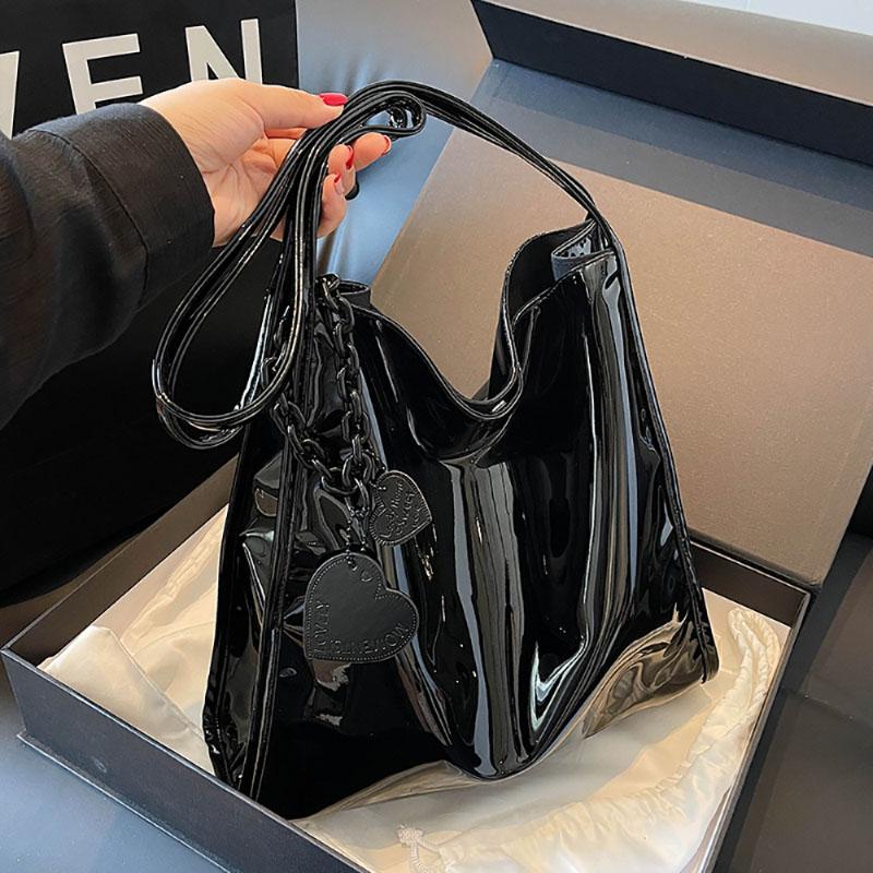 Red Patent Leather Large Capacity Tote Bag Classic Texture Shoulder Underarm Bag Lady Fall Winter New Fashion Commuter Pack