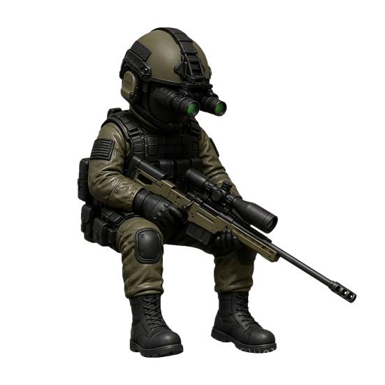 Mini Tactical Soldier Figurine, Realistic Sitting Sniper Resin Statue Model, Armed Special Forces Collectible Sculpture Decoration