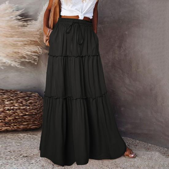Ženy Vysoký pas Elastická Maxi sukně Jednobarevná Jednobarevná A-Line Volánkové Prošívání Sváteční párty Dlouhá sukně Streetwear