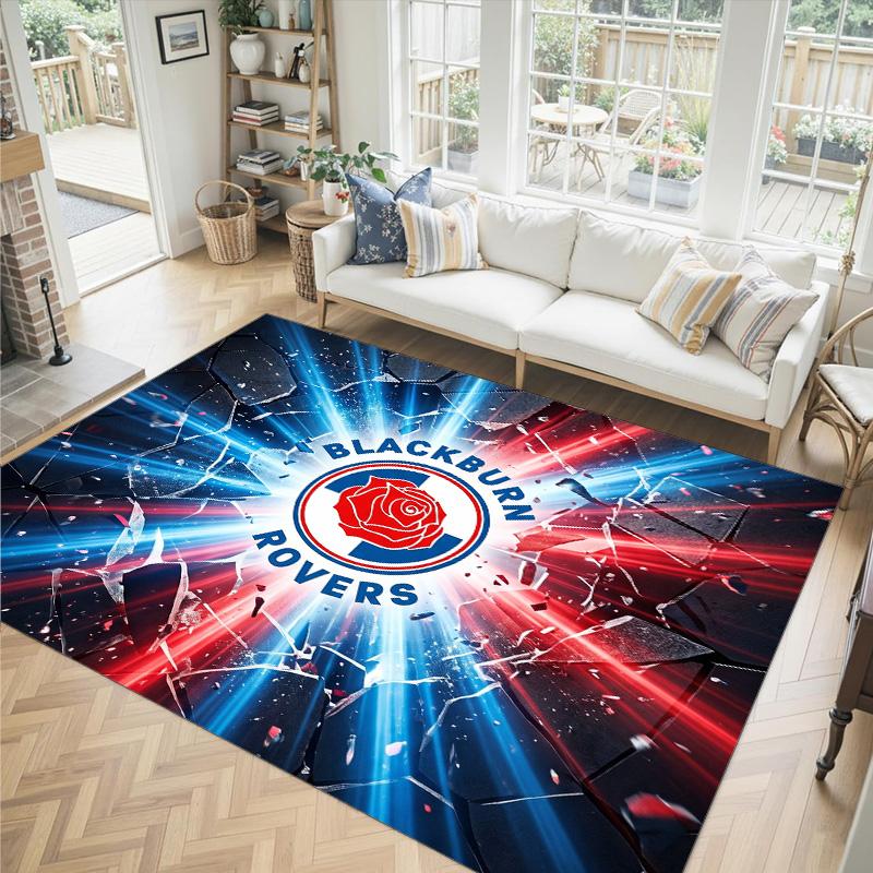 Blackburn Rovers Football Design Crystal Velvet Carpet Cozy Non?Slip Printed Rug For Bedroom Living Room Entrance
