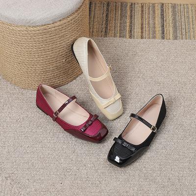 Mode Bout Carré Mode Chaussures pour Femmes Automne Grande Taille Luxe Bride Un Mot Chaussures Mary Jane Nœud Élégant Antidérapantes Chaussures de Banquet