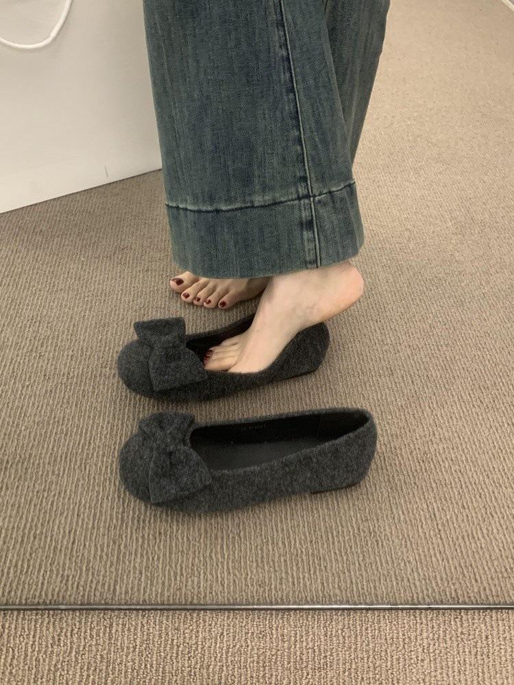 

Flat-bottomed gray woolen bow Mary Jane shoes are versatile and not tiring. One pedal, soft-soled ballet single shoes for women 39 серый