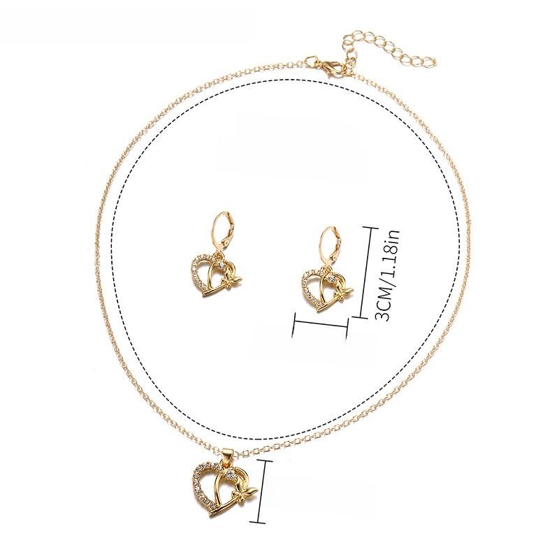 Heart Shaped Earrings Jewelry Set With Rhinestones For Women Summer