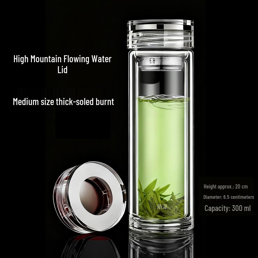 High-Temperature Resistant Double-Layer Printed Borosilicate Glass Tea Cup