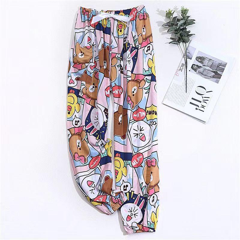 Women's Summmer Pants Drawstring Elastic Waist Beach Bloomers Pajama Pants Capri Pants