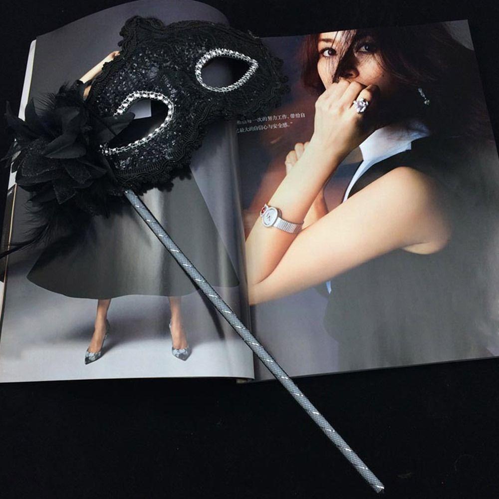 Stick Side Feather Flower Handheld Masquerade Masks With Holding Stick Festival Costume Party Translucent Half Face Mask Feather