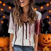 Women's V-Neck Short Sleeve Halloween Print Casual Top