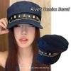 Cloth Denim Octagonal Hat Korean Style Retro Painter Hat Fashion Rivet Denim Beret  Travel