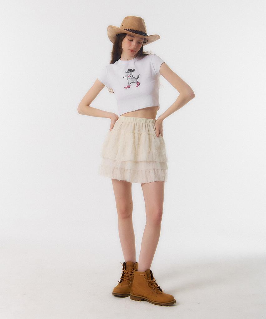 Kkuape King Cat Crop T-Shirt_White