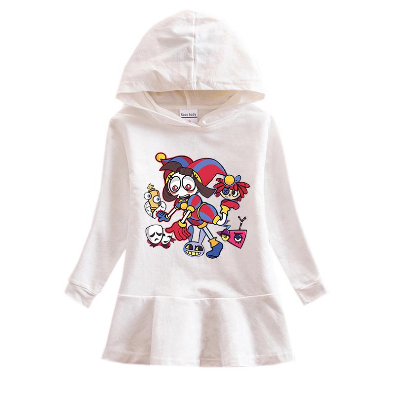 2026 Spring/Autumn Girls' Ruffle Cartoon Rainbow Hooded Princess Long Sleeve Dress