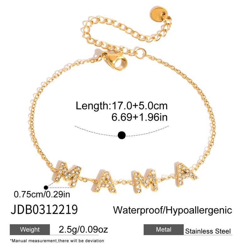 Women MAMA Bracelet Gold PVD Plated Zircon Letter Minimalist Adjustable Jewelry for Everyday Wear