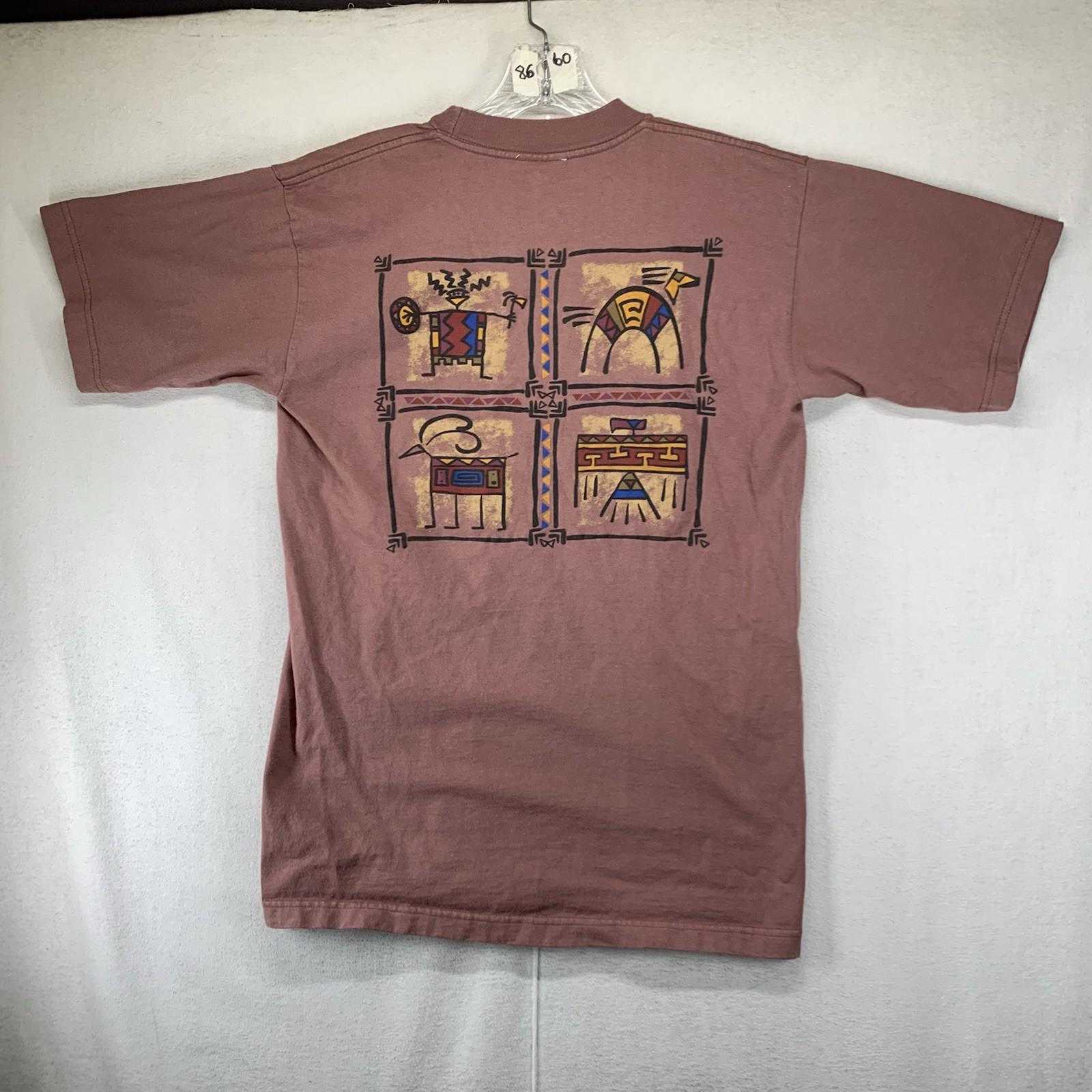 Vintage Phoenix Arizona T-Shirt Native Art Earth Tone Washed Red Cotton USA Med XL