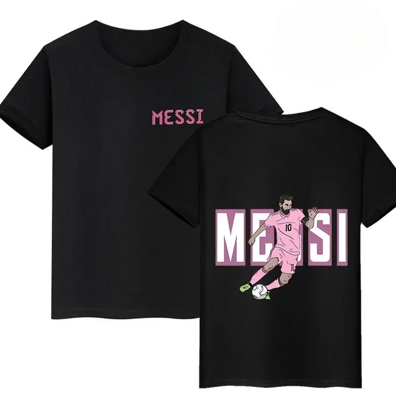 Lionel Messi #10 GOAT Argentina Double-Sided Print T-Shirt, Unisex Soccer Fan Streetwear Tee, 100% Cotton Casual Football Top