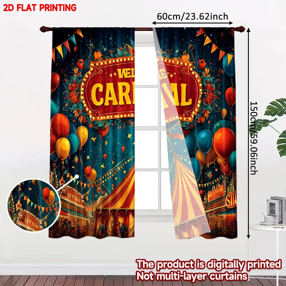 2D Flat Printing 2pcs Curtain Drapes Carnival Celebration Night Digital Printed Polyester Drapes Seasonal Party & Holiday Decor