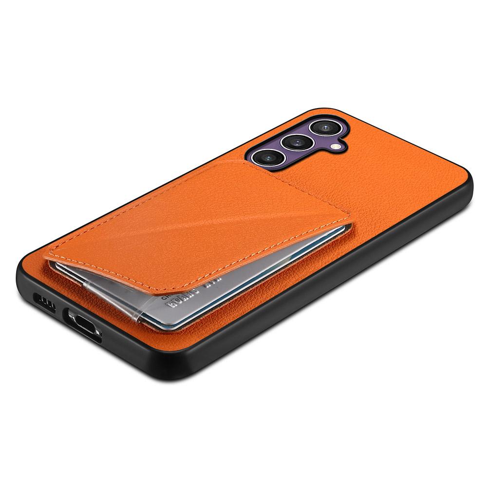 Etui na Samsung Galaxy S25 z uchwytem na karty, podstawką, wykonane ze skóry cielęcej o fakturze + PC + TPU, Pokrowiec na telefon