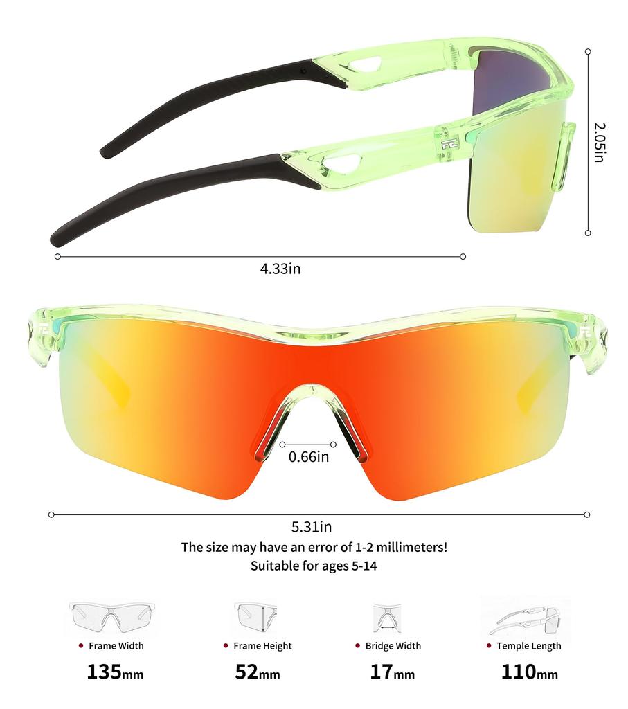 Feisedy Sports Polarized UV TR90 Sunglasses for UV B2454 Kids' Sunglasses, Lenses, Protection, Ultra-Lightweight Golf, Jogging, Baseball, Basketball,