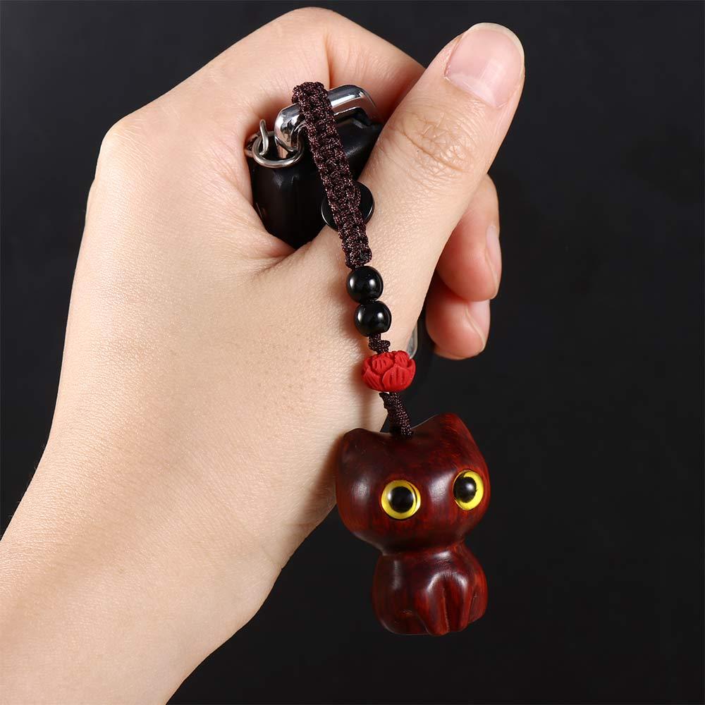 Blessing Cat Shape Wood Car Keyring Keychain Components Jewelry Findings Sandalwood Key Chains
