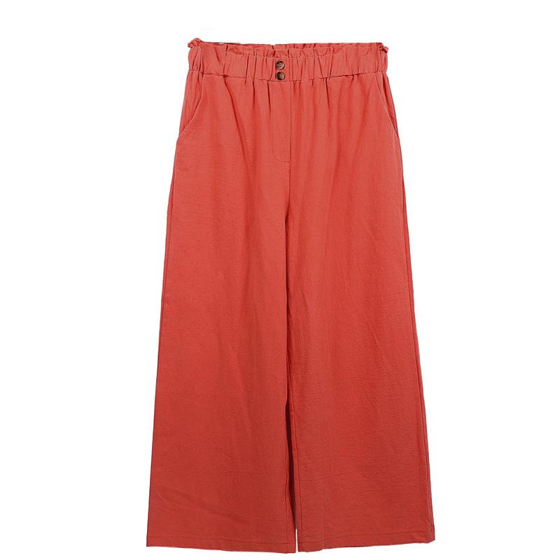 New Women's High Waist Lotus Leaf Elastic Waist, Cotton Hemp Nine Part Pants, Casual Pants