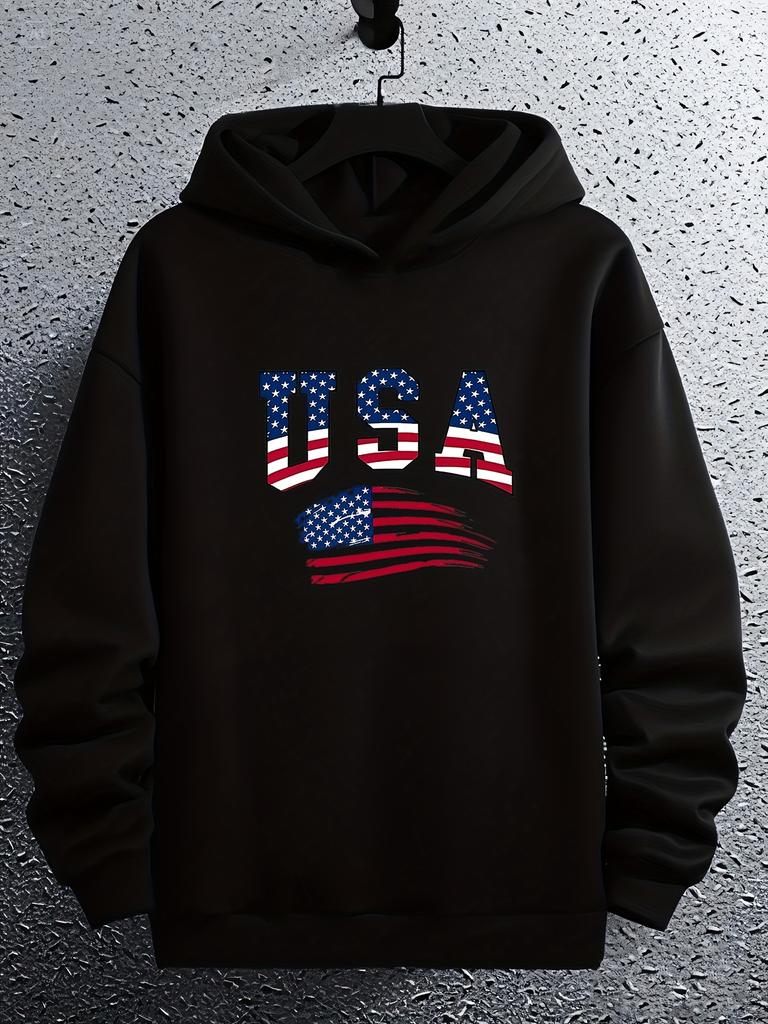 Heavyweight USA Flag Graphic Hoodie - Thick Winter Pullover Sweatshirt