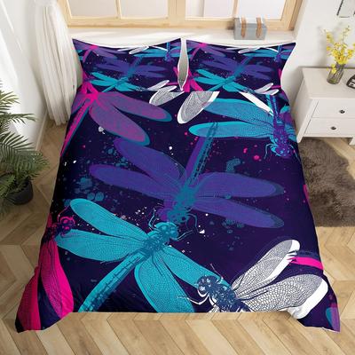Juego de Funda Nórdica de Libélula Colorida para Mujeres Niños Niñas Patrón Floral Botánico Decoración de Habitación Juego de Ropa de Cama Fundas de Edredón Queen King