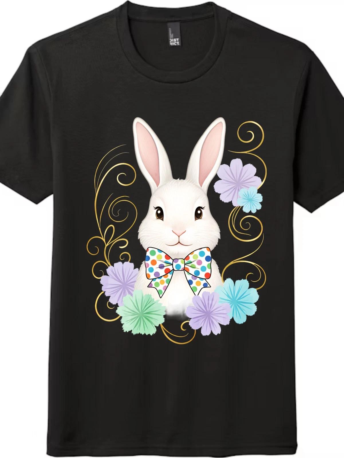 

Unisex Retro Washed Easter Bunny T-Shirt-Floral Swirl Vintage Tee Free Shipping M