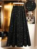 Women's Elegant Starry Sky Sequin Skirt - Spring/Summer Slimming Black Midi