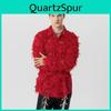 Men Button Sleeve Long Incerun Up See Through Tassels Shirts Party Tops