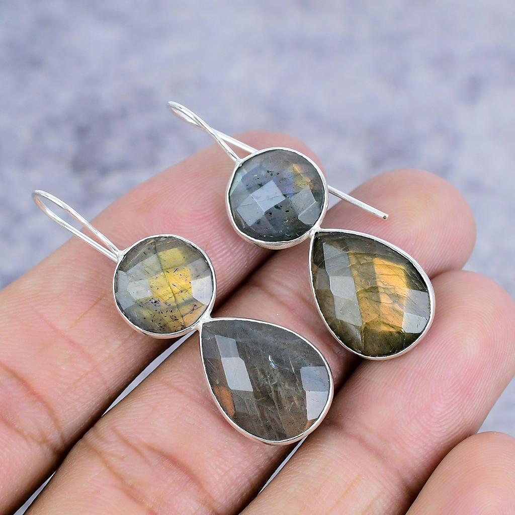 Labradorite Gemstone Handmade 925 Sterling Silver Jewelry Earring 1.77" M-2632
