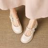 Krazing Pot Microfiber Round Toe Thick Med Heels Spring Summer Shoes Big Size 43 Pearl Bowtie Women Platform Pumps