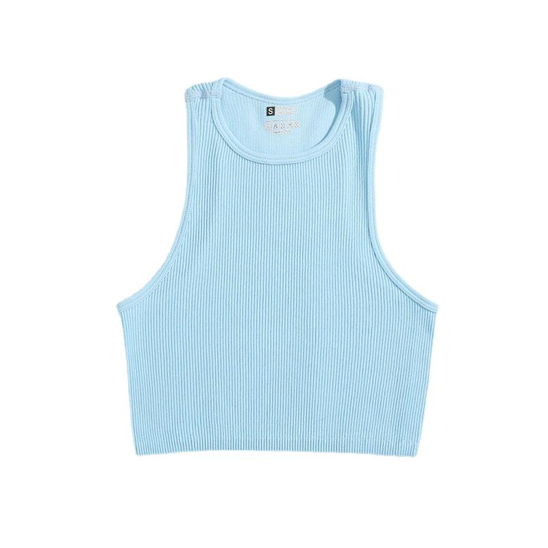 O-Ausschnitt Einfarbiges Crop-Top Damen Einfarbige Basic-T-Shirts Weste Nahtlos Streetwear Elastisches Gestrick Ärmellos Lässige Tanktops Damen