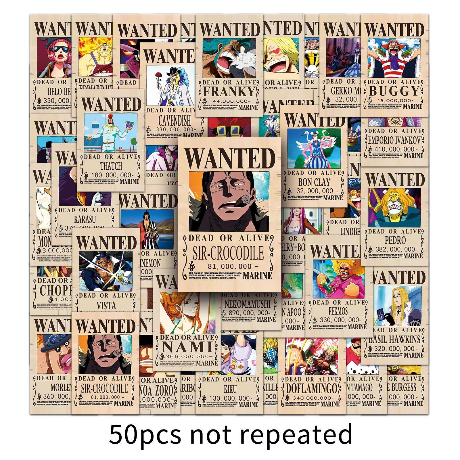 

One Piece Bounty Wanted Poster Graffiti Personalised Water Bottle Mobile Phone Stickers set of 50pcs