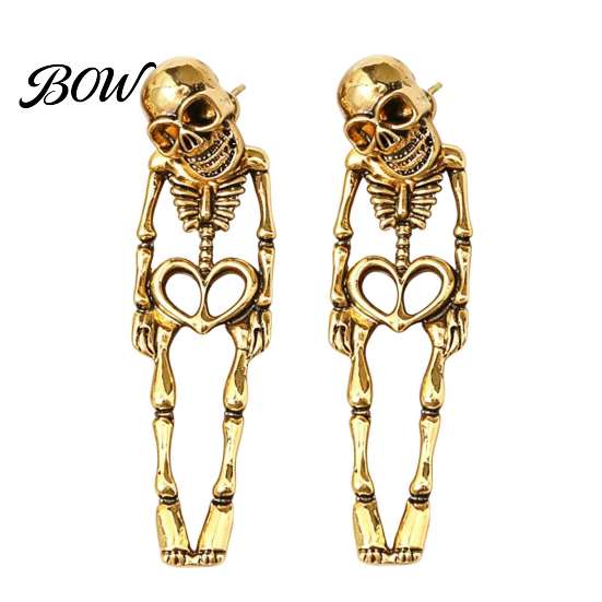 Personalized Gift for Goth Lovers 2Pcs Skeleton Earrings Women, Gothic Alloy Drop Earrings, Hypoallergenic Punk Retro Dark Style Skull Dangle