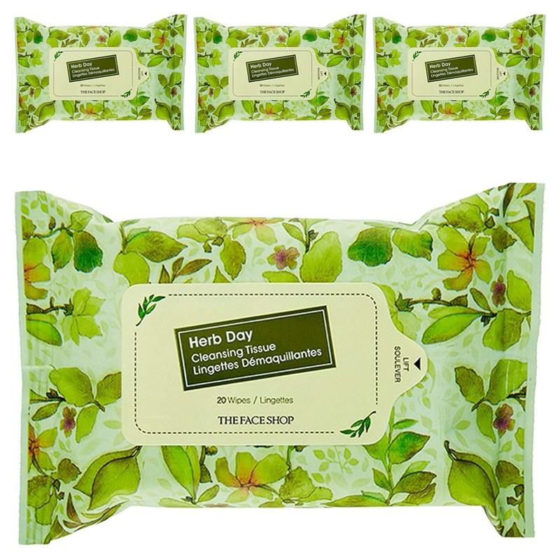 The Face Shop Herb Day Cleansing Tissues, 20 wipes, 4 pcs