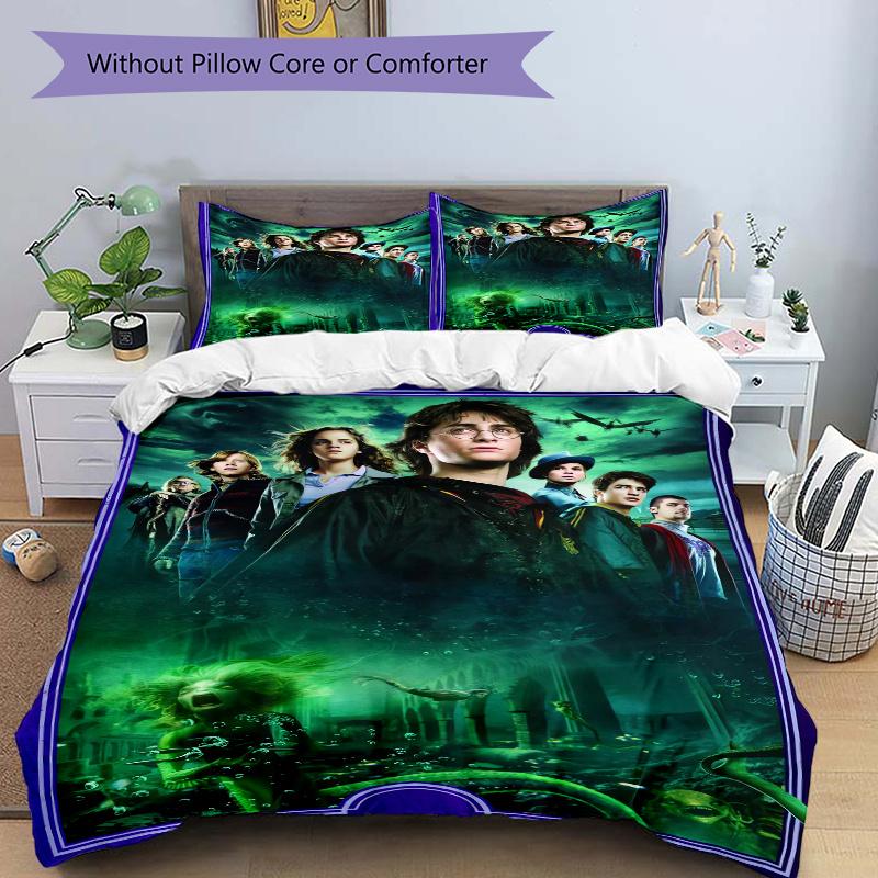 3pcs Green Harry Potter Bedding Set - 1 Soft Quilt Cover + 2 Pillowcases, Machine Washable - Suitable for All Seasons, Perfect Gift for Fami