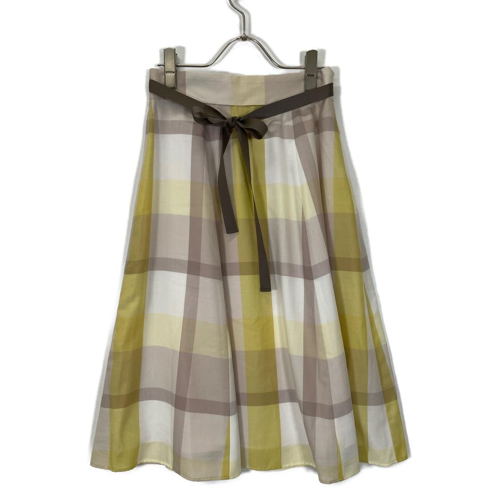 BLUE LABEL CRESTBRIDGE 2011 Yellow Crestbridge Check Light Airy Twill Flared Skirt skirt 36 Yellow x beigeUsed