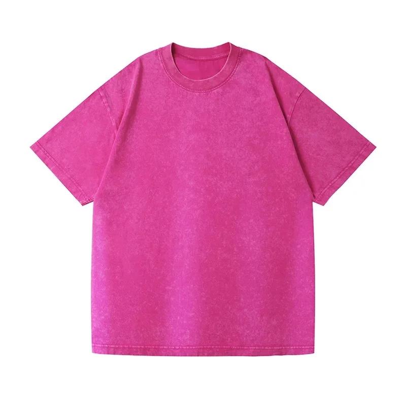 Summer Oversize Men's Cotton T-Shirt Heavyweight Wax Dyeing Washed Outdoor Style Short Sleeve Crew Neck Tops