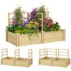 Garden Bed with 3 Trellises and 2 Planters, Fir Wood, Open Bottom, 119x62.5x64 Cm, Wood Tone