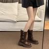 Brown retro thick heel thick-soled Martin boots women's new autumn and winter British style slimming and heightening medium boots
