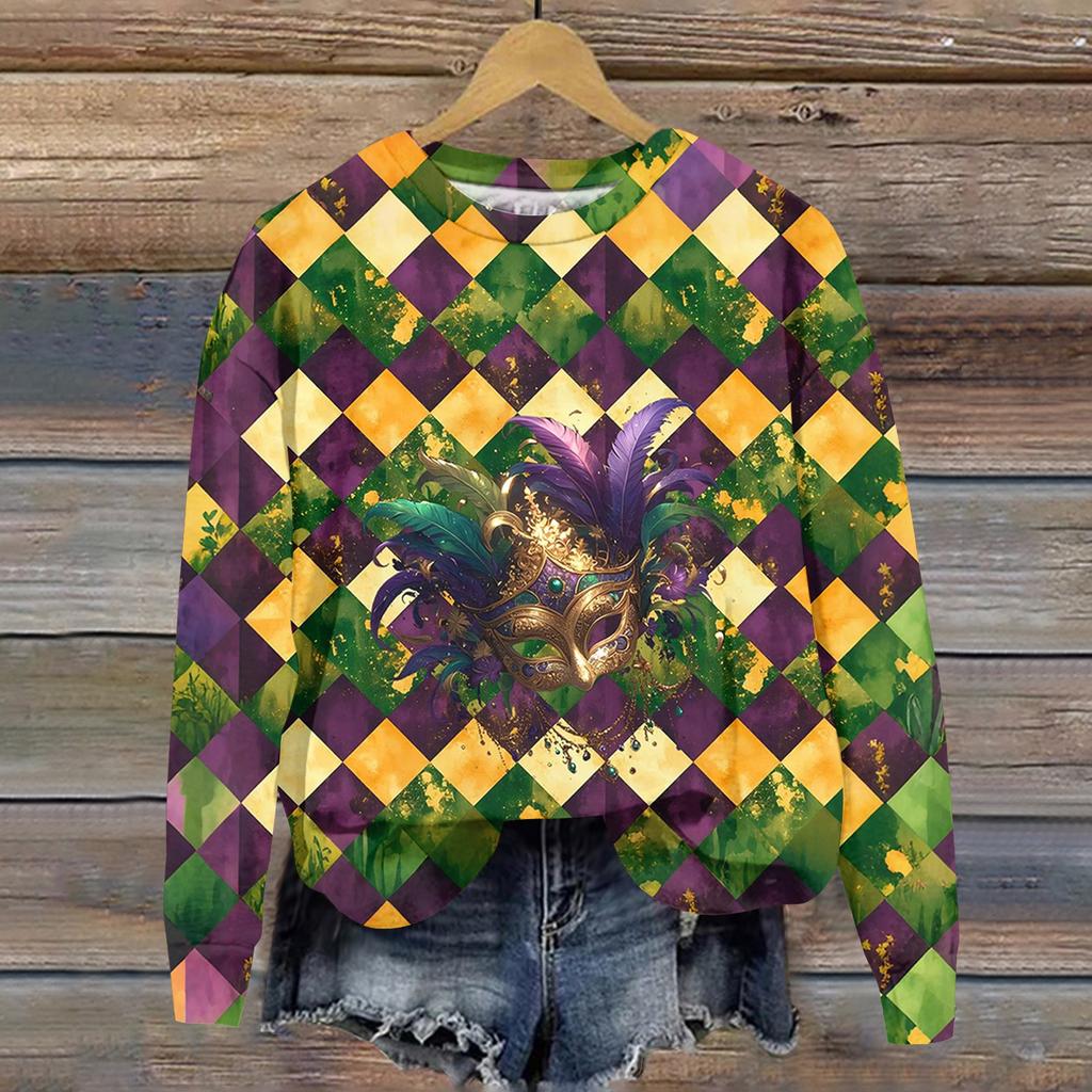 Damenmode Bedrucktes Langarm Locker Rundhals Sweatshirt Top