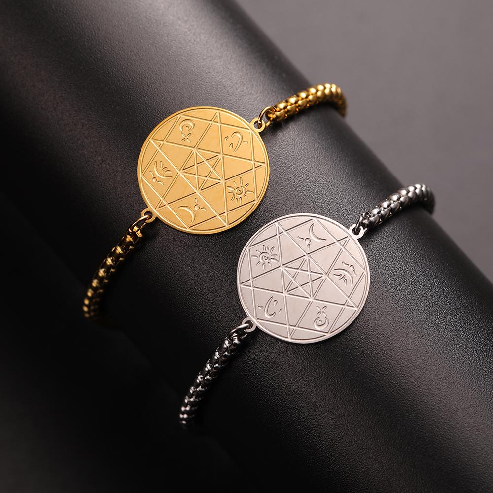 Dawapara Pentagram Pentagon Bracelet Wiccan Classical Elements Symbols Protection Amulet Stainless Steel Couple Jewelry