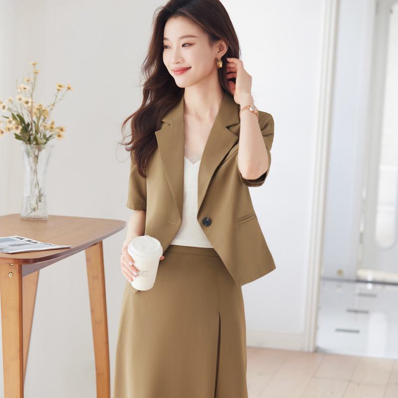 Women's Black Short-Sleeve Slim Fit Summer Blazer