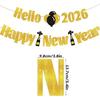2026 New Year Banner with Sparkling Gold Letters - Elegant "Hello 2026 Happy New Year" Glitter Party Banner for New Year's Eve Decorations, Holiday