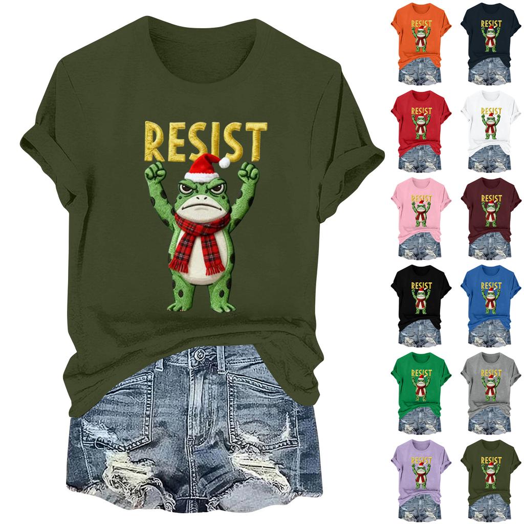 Women's Fashion Casual Printed Round Neck Short Sleeved Pullover T-Shirt Top