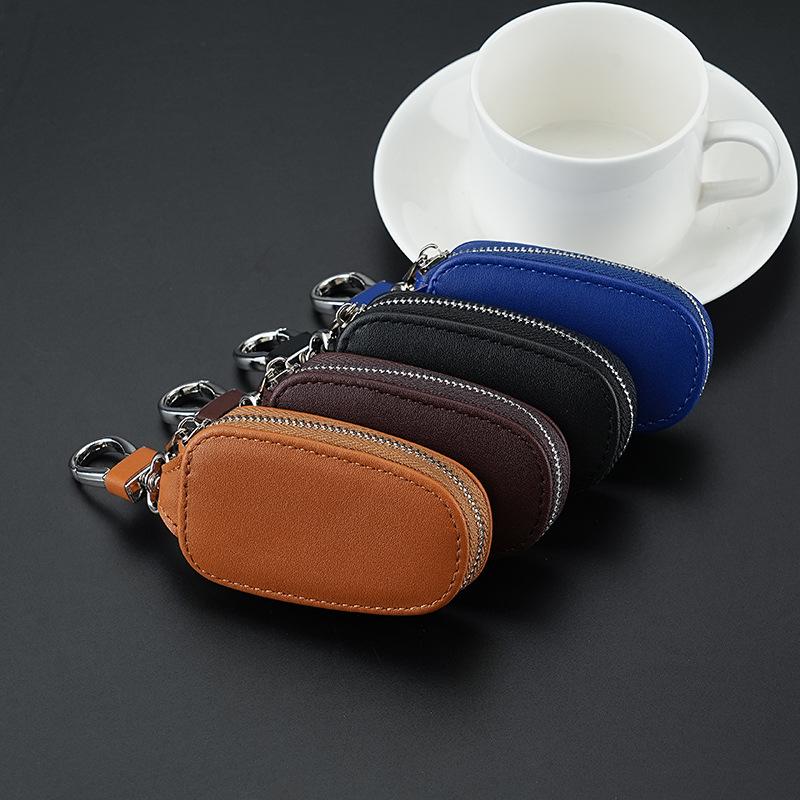 High Quality Custom logo Car Key Bag Leather Mini Car Key Case Cover with Key Ring for Business Promotional Gift 14.5*2*4.9cm