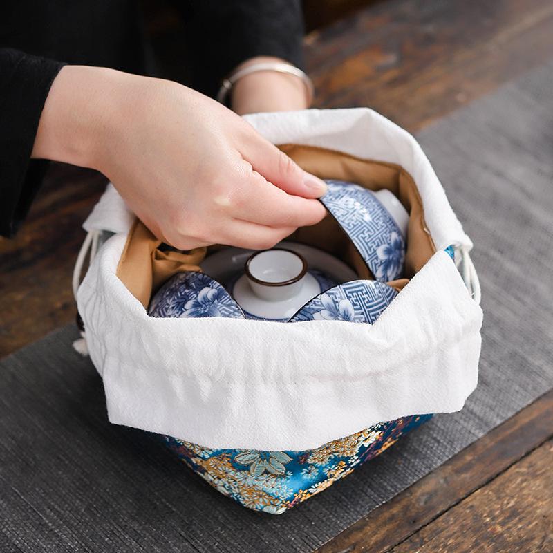 Portable Ceramics Storage Drawstring Pouches Stationery Jewellery Drop-proof Organiser Cloth Bag Travel Teaware Set Storage Bags
