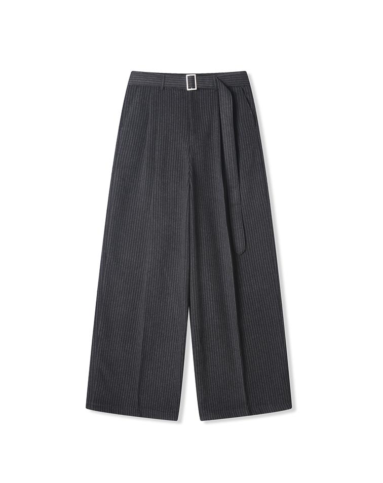 Mugeon Soft Belted Pinstripe Pants _ Gray