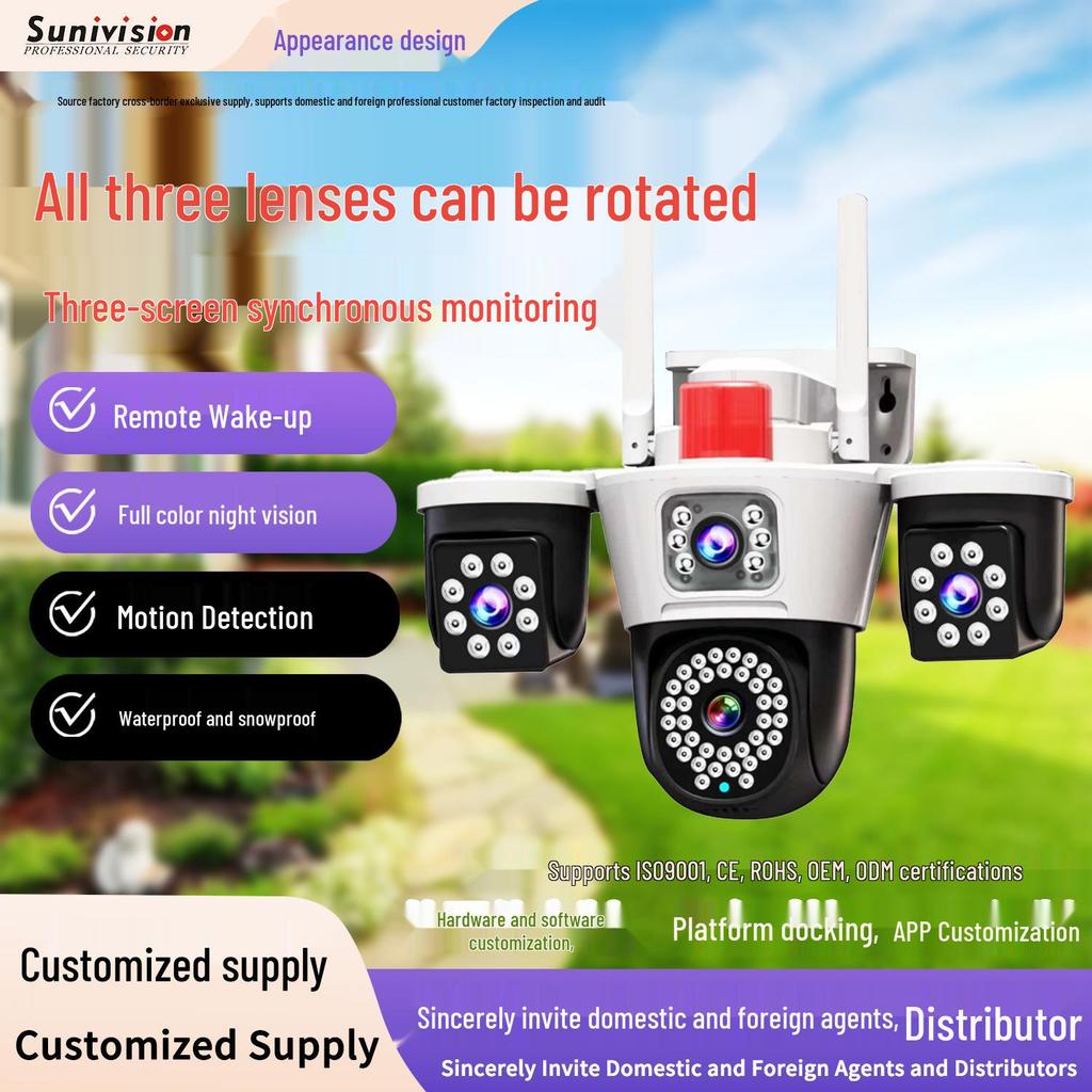 Tri-lens Wireless Night Vision Panoramic Outdoor HD Surveillance Camera