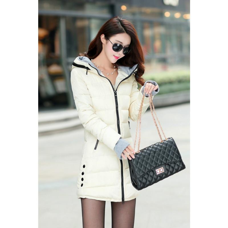 Medium and long cotton-padded clothes women's winter new gloves slim-fit hooded women's down cotton-padded jacket